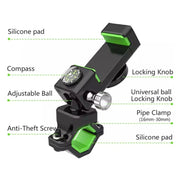 Porta cellulare antifurto e antidecollo per bicicletta/moto, senza luce, without Light (Black), without Light (Green)