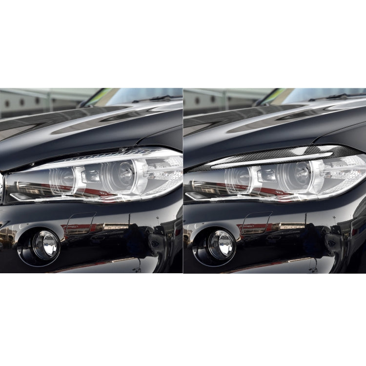 2 pezzi/set adesivo decorativo per sopracciglio lampada per auto in fibra di carbonio per BMW X5 / F15 2014-2018, versione con colla a goccia, For BMW X5 / F15 2014-2018