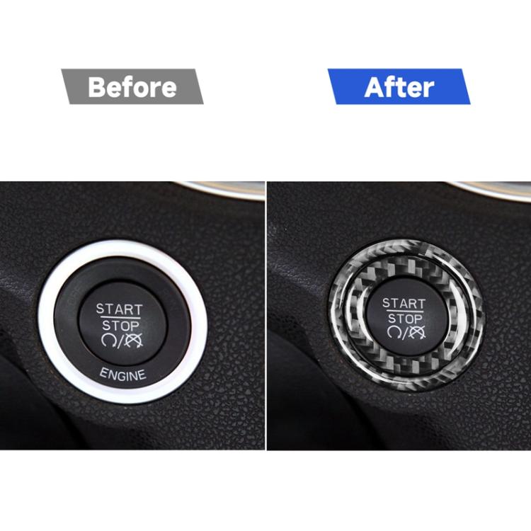 2 pezzi/set adesivi decorativi per interruttore di accensione per auto in fibra di carbonio per Dodge Challenger dal 2015 ad oggi, guida a sinistra, Ignition Switch