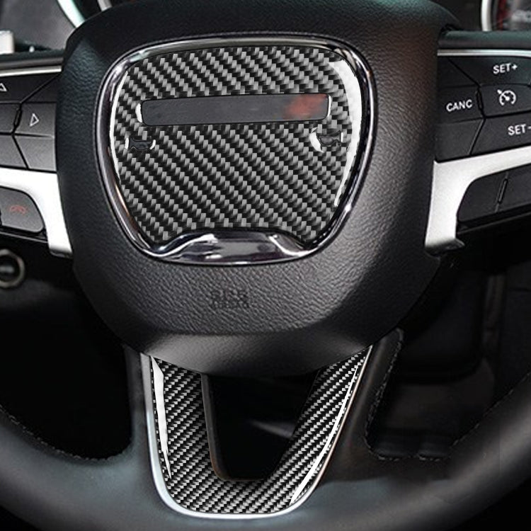 2 pezzi/set logo volante per auto in fibra di carbonio + adesivo decorativo per il mento per Dodge Challenger dal 2015 ad oggi, guida a sinistra, Steering Wheel Logo + Chin