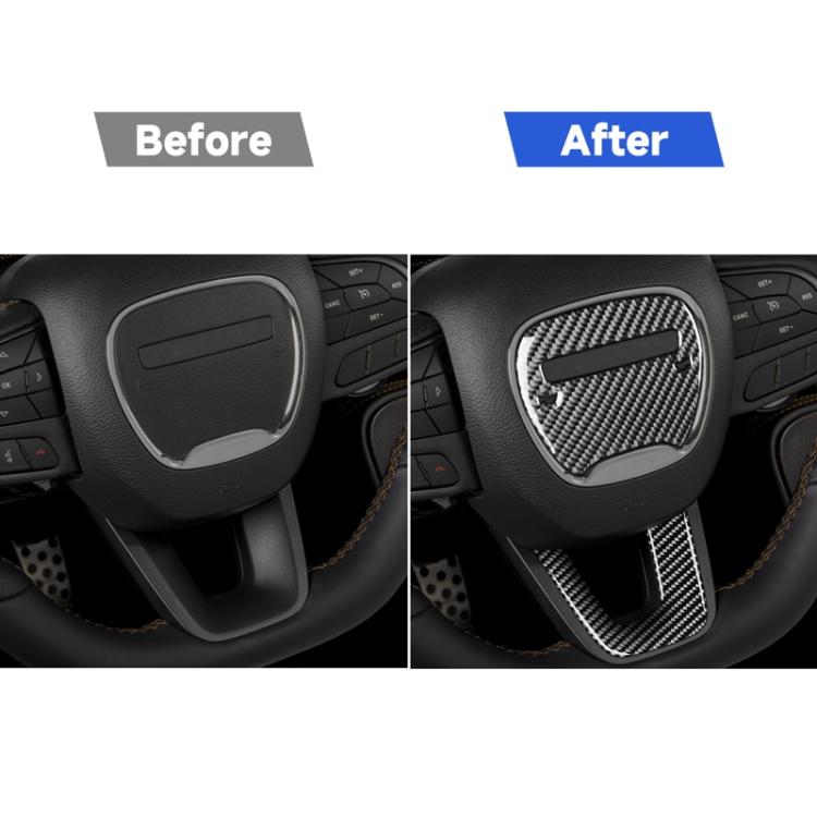 2 pezzi/set logo volante per auto in fibra di carbonio + adesivo decorativo per il mento per Dodge Challenger dal 2015 ad oggi, guida a sinistra, Steering Wheel Logo + Chin