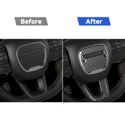 2 pezzi/set logo volante per auto in fibra di carbonio + adesivo decorativo per il mento per Dodge Challenger dal 2015 ad oggi, guida a sinistra, Steering Wheel Logo + Chin