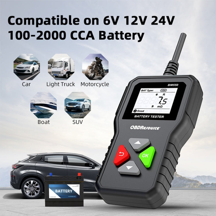 Analizzatore tester batteria BM550 6V / 12V / 24V 3 in 1 Rilevatore durata batteria, BM550