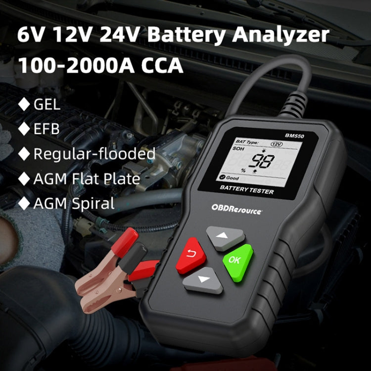 Analizzatore tester batteria BM550 6V / 12V / 24V 3 in 1 Rilevatore durata batteria, BM550