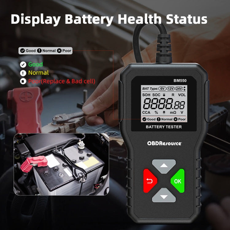 Analizzatore tester batteria BM550 6V / 12V / 24V 3 in 1 Rilevatore durata batteria, BM550