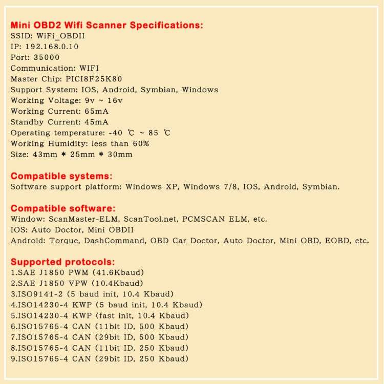Strumento diagnostico di guasto dell'auto del mini rilevatore di auto WIFI OBD2, Car Fault Diagnostic Tool