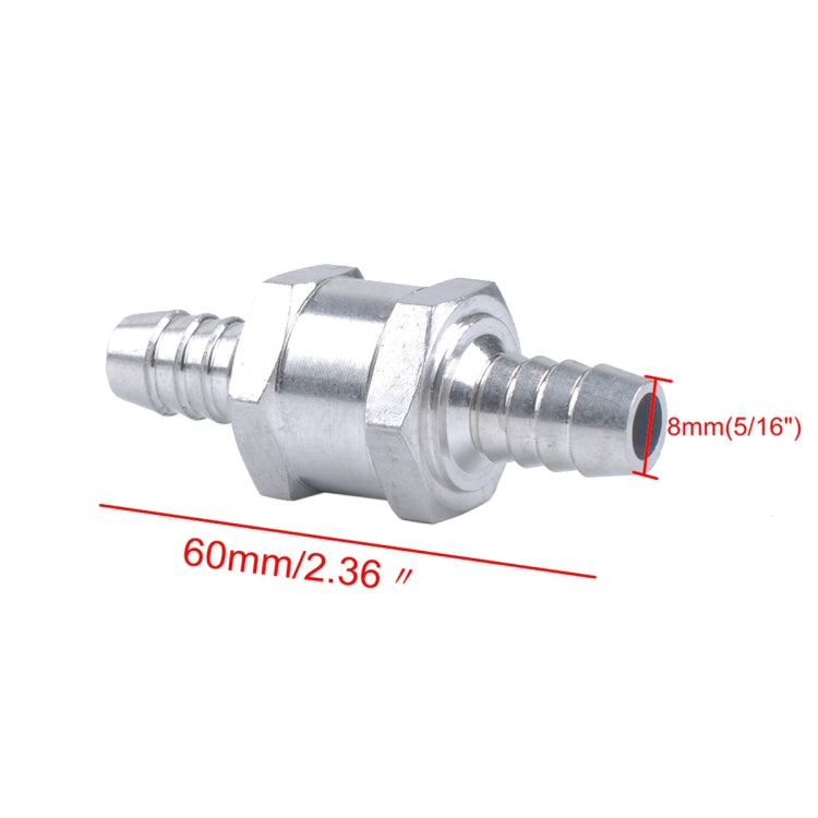 Valvola di non ritorno unidirezionale per benzina in lega di alluminio per auto da 8 mm, 8mm Silver
