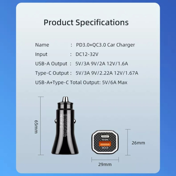 PD + QC3.0 Accendisigari per auto con caricatore rapido quadrato 2 in 1, Car Square Charger