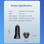 PD + QC3.0 Accendisigari per auto con caricatore rapido triangolare 2 in 1, Car Triangle Charger