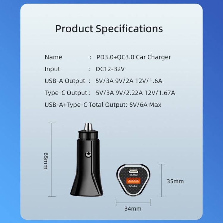 PD + QC3.0 Accendisigari per auto con caricatore rapido triangolare 2 in 1, Car Triangle Charger
