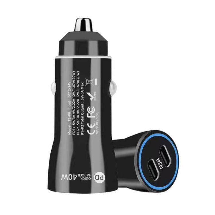 Accendisigari per auto con caricatore rapido 2 in 1 Dual PD da 2 pezzi da 40 W, 40W Black, 40W White