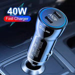 Accendisigari per auto con caricatore rapido 2 in 1 Dual PD da 2 pezzi da 40 W, 40W Black, 40W White