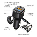 Caricabatterie rapido K4 per auto 3 in 1 PD + USB doppia porta con cavo dati a molla, K4