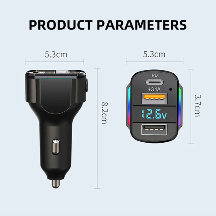 Caricabatterie rapido K4 per auto 3 in 1 PD + USB doppia porta con cavo dati a molla, K4