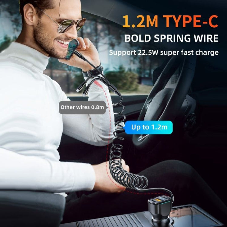 Caricabatterie rapido K4 per auto 3 in 1 PD + USB doppia porta con cavo dati a molla, K4