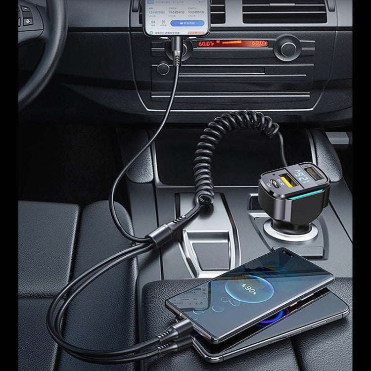 Caricabatterie rapido K4 per auto 3 in 1 PD + USB doppia porta con cavo dati a molla, K4