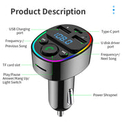 Trasmettitore FM audio per lettore MP3 Bluetooth per auto con luce ambientale, MP3 Player