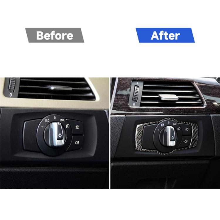 Adesivo decorativo per interruttore fari auto in fibra di carbonio per BMW E90 / E92 / E93 2005-2012, Headlight   Switch
