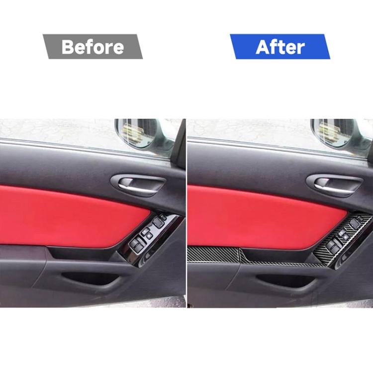 Adesivo decorativo per sedile di guida sinistro e destro in fibra di carbonio 6 in 1 per Mazda RX8 2004-2008, guida a sinistra ad alta configurazione, Left and Right Driving Seat Lift, Left Drive High-configured