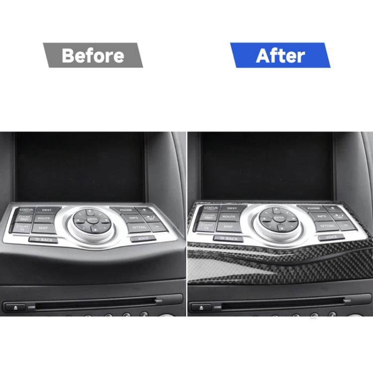 Adesivo decorativo per cornice con pulsanti di navigazione multimediale in fibra di carbonio 2 in 1 per Nissan 370Z Z34 2009-, guida a destra e a sinistra universale, Multimedia Navigation Buttons Frame