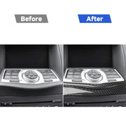 Adesivo decorativo per cornice con pulsanti di navigazione multimediale in fibra di carbonio 2 in 1 per Nissan 370Z Z34 2009-, guida a destra e a sinistra universale, Multimedia Navigation Buttons Frame