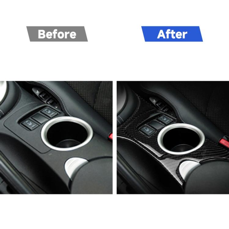Adesivo decorativo per pannello portabicchieri di controllo centrale in fibra di carbonio per auto 3 in 1 per Nissan 370Z Z34 2009-, guida a destra e a sinistra universale, Central Control Cup Holder Panel