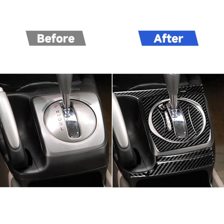 Adesivo decorativo 10 in 1 per auto in fibra di carbonio con cambio automatico e portabicchieri per Honda Civic 8a generazione 2006-2011, guida a sinistra, Automatic Gear + Water Cup Holder, Left Drive