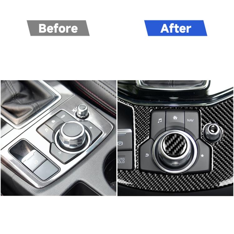 Un Set Auto In Fibra di Carbonio Manopola Multimediale Adesivo Decorativo per Mazda 3/6/CX-9/CX-5, Guida A Destra e Sinistra Universale, Multimedia Knob