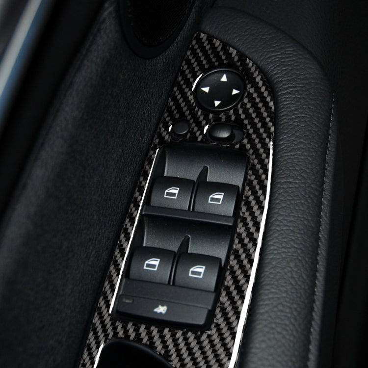 Adesivo decorativo per pannello interruttori per alzacristalli in tinta unita in fibra di carbonio 4 in 1 per BMW 2008-2013 X5 E70 / 2009-2014 X6 E71, configurazione alta con guida a sinistra, Window Lift Switch Panel