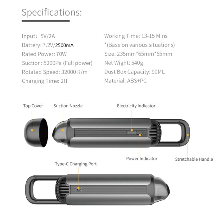Aspirapolvere potente portatile per auto, Gear Position: One Gears