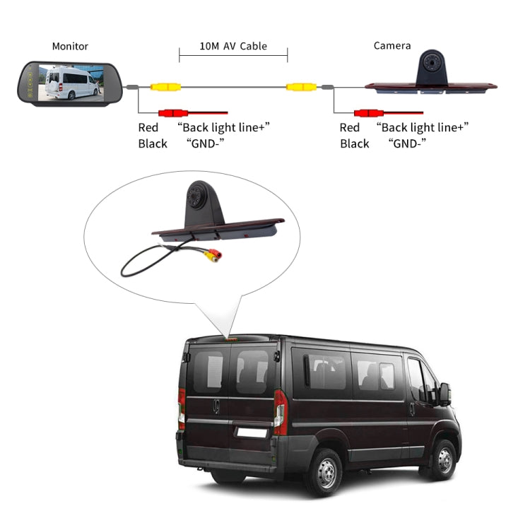 PZ461 Telecamera per luce freno posteriore impermeabile per auto in posizione alta + monitor retrovisore da 7 pollici per Mercedes Benz / Volkswagen, PZ461 + 7 inch Rearview Monitor