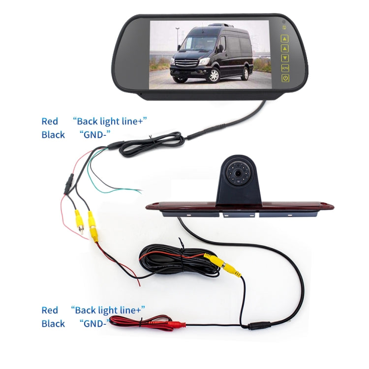 PZ461 Telecamera per luce freno posteriore impermeabile per auto in posizione alta + monitor retrovisore da 7 pollici per Mercedes Benz / Volkswagen, PZ461 + 7 inch Rearview Monitor