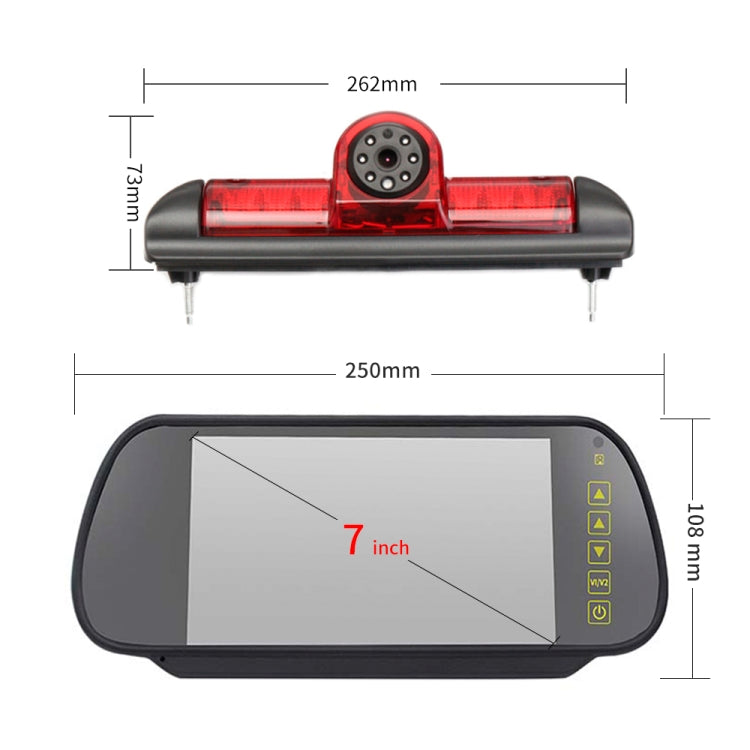 PZ460 Telecamera per luce freno HD impermeabile ad alta posizione per auto + monitor retrovisore da 7 pollici per Fiat / Citroen / Peugeot, PZ460  + 7 inch Rearview Monitor