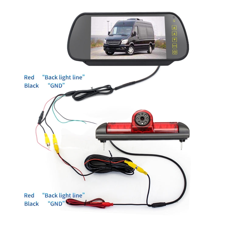 PZ460 Telecamera per luce freno HD impermeabile ad alta posizione per auto + monitor retrovisore da 7 pollici per Fiat / Citroen / Peugeot, PZ460  + 7 inch Rearview Monitor