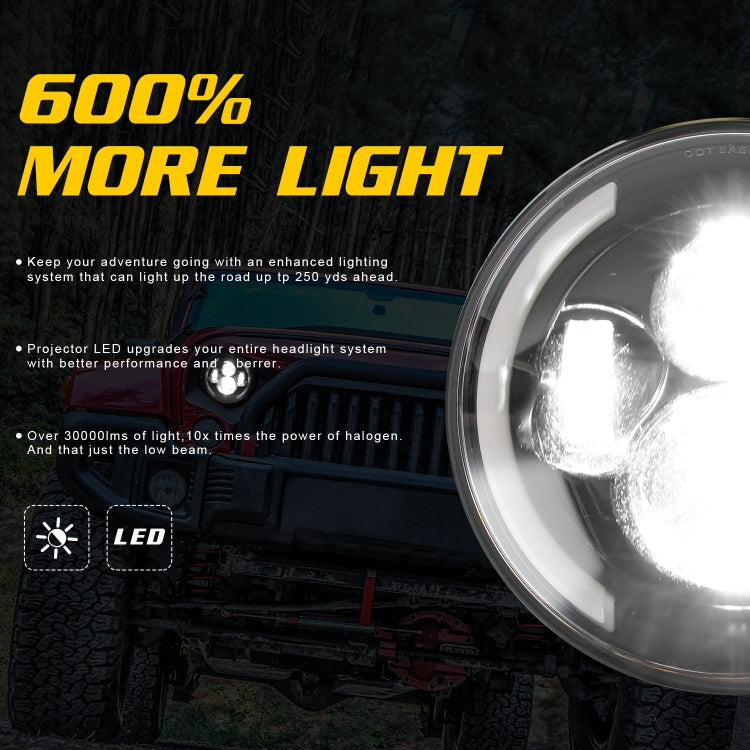 Fari a LED per auto a forma rotonda H4 / H13 da 7 pollici DC 9V-30V 3000LM 3000K-6000K 25W per Jeep Wrangler, con Angel Eye, For Jeep Wrangler, For Jeep Wrangler (Blue Light)