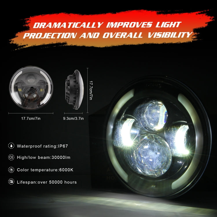 Fari a LED per auto a forma rotonda H4 / H13 da 7 pollici DC 9V-30V 3000LM 3000K-6000K 25W per Jeep Wrangler, con Angel Eye, For Jeep Wrangler, For Jeep Wrangler (Blue Light)