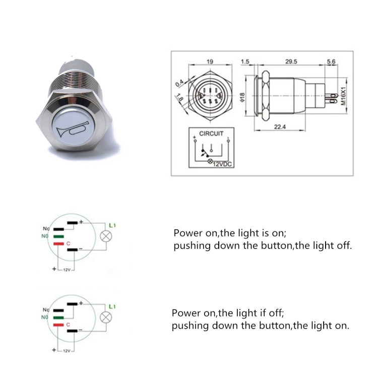 Interruttore di ripristino momentaneo Pulsante 16mm 12V per altoparlante clacson per auto e moto, Horn Speaker