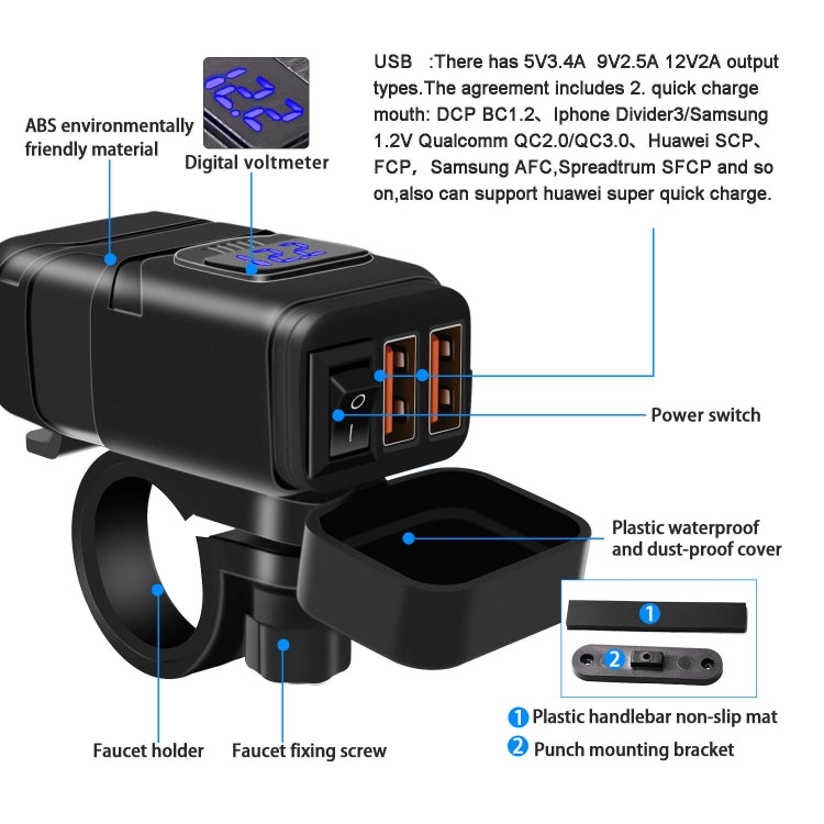 Adattatore per presa di corrente per caricabatterie USB a doppia porta super veloce universale per auto con voltmetro digitale a LED