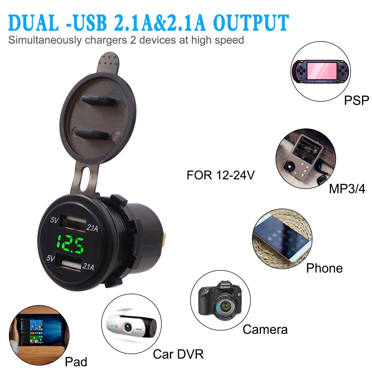 Adattatore per presa di corrente per caricabatterie USB doppia porta universale per auto 4.2A 5V IP66 con voltmetro digitale LED + cavo da 60 cm, 4.2A Voltmeter + 60cm Cable(Blue Light), 4.2A Voltmeter + 60cm Cable(Green Light)                         ...