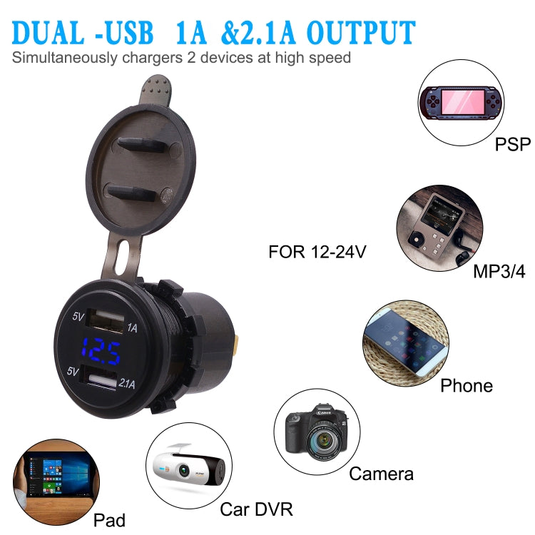 Adattatore per presa di corrente per caricabatterie USB doppia porta universale per auto 3.1A 5V IP66 con voltmetro digitale LED + cavo da 60 cm, 3.1A Voltmeter + 60cm Cable(Blue Light), 3.1A Voltmeter + 60cm Cable(Green Light)                         ...