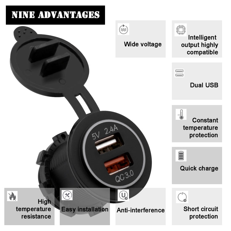 Adattatore USB doppia porta QC3.0 per auto 5V 2.4A