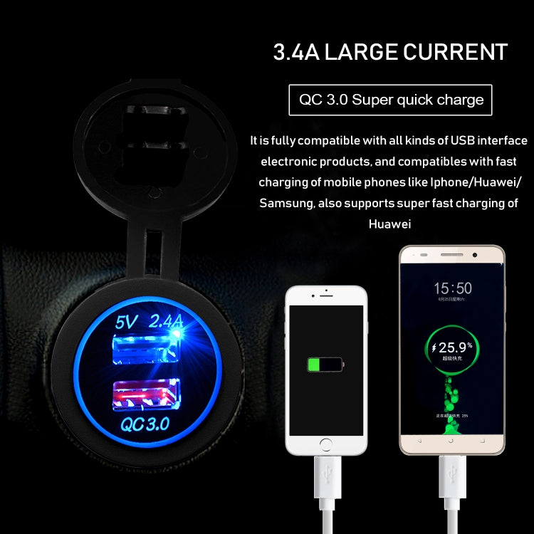 Adattatore USB doppia porta QC3.0 per auto 5V 2.4A