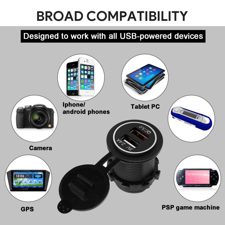 Adattatore USB doppia porta QC3.0 per auto 5V 2.4A
