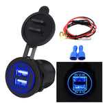 Adattatore per presa di corrente per caricabatterie doppio USB universale per auto 4.2A 5V IP66 con apertura + cavo da 60 cm, 4.2A + 60cm Cable(Blue Light), 4.2A + 60cm Cable(Green Light), 4.2A + 60cm Cable(Orange Light), 4.2A + 60cm Cable(Red Light)  ...