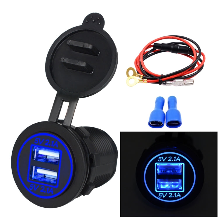 Adattatore per presa di corrente per caricabatterie doppio USB universale per auto 4.2A 5V IP66 con apertura + cavo da 60 cm, 4.2A + 60cm Cable(Blue Light), 4.2A + 60cm Cable(Green Light), 4.2A + 60cm Cable(Orange Light), 4.2A + 60cm Cable(Red Light)  ...
