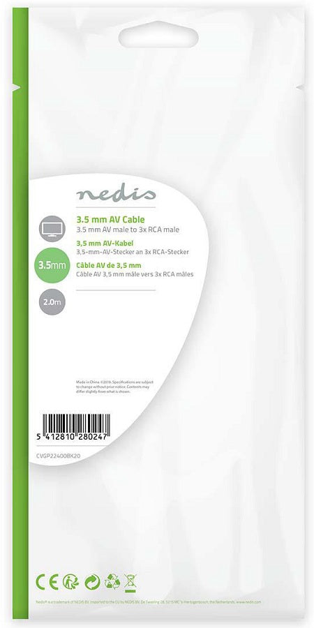Cavo audio video 3,5mm maschio-3x RCA maschio 2m 5412810289714 CVGB22400BK20 ND8107