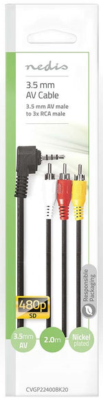 Cavo AV da 3,5 mm | AV maschio da 3,5 mm - 3x RCA maschio | 2m | Nero 5412810280247 CVGP22400BK20 ND3158