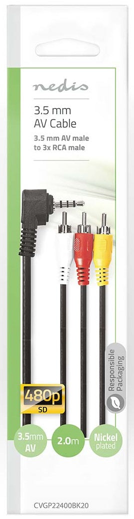 Cavo AV da 3,5 mm | AV maschio da 3,5 mm - 3x RCA maschio | 2m | Nero 5412810280247 CVGP22400BK20 ND3158