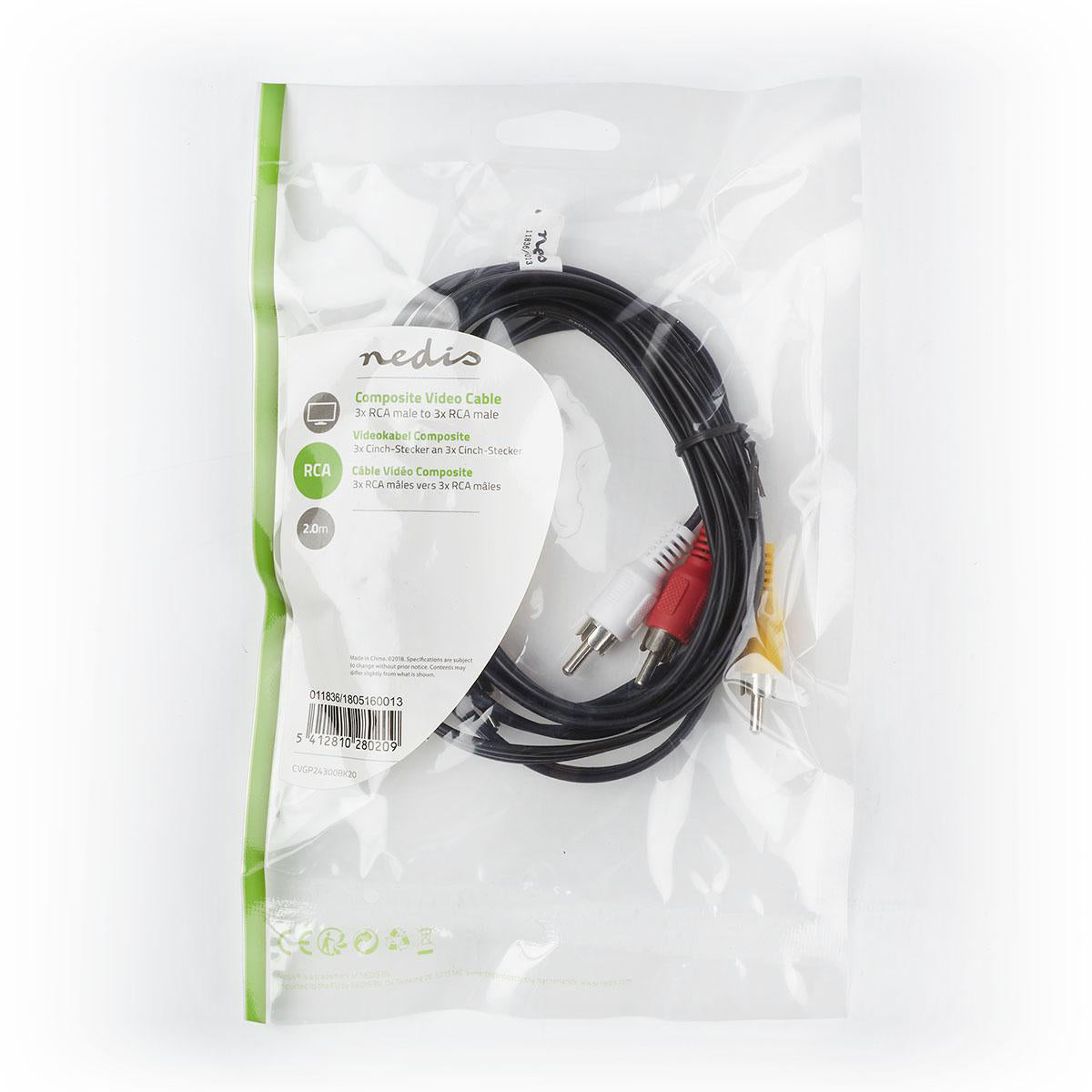 Cavo Video Composito 3x RCA maschio - 3x RCA maschio 2.0 m Nero 5412810280209 541281028020  CVGP24300BK20 ND2505