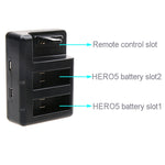 Caricabatterie doppio per batterie + caricatore per telecomando con cavo USB per GoPro HERO7 Black /6 /5 (AHDBT-501), batterie non incluse, Battery+Remote Control Charger